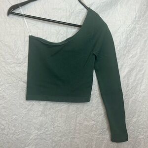 Ribbed, one shoulder, long sleeve crop top